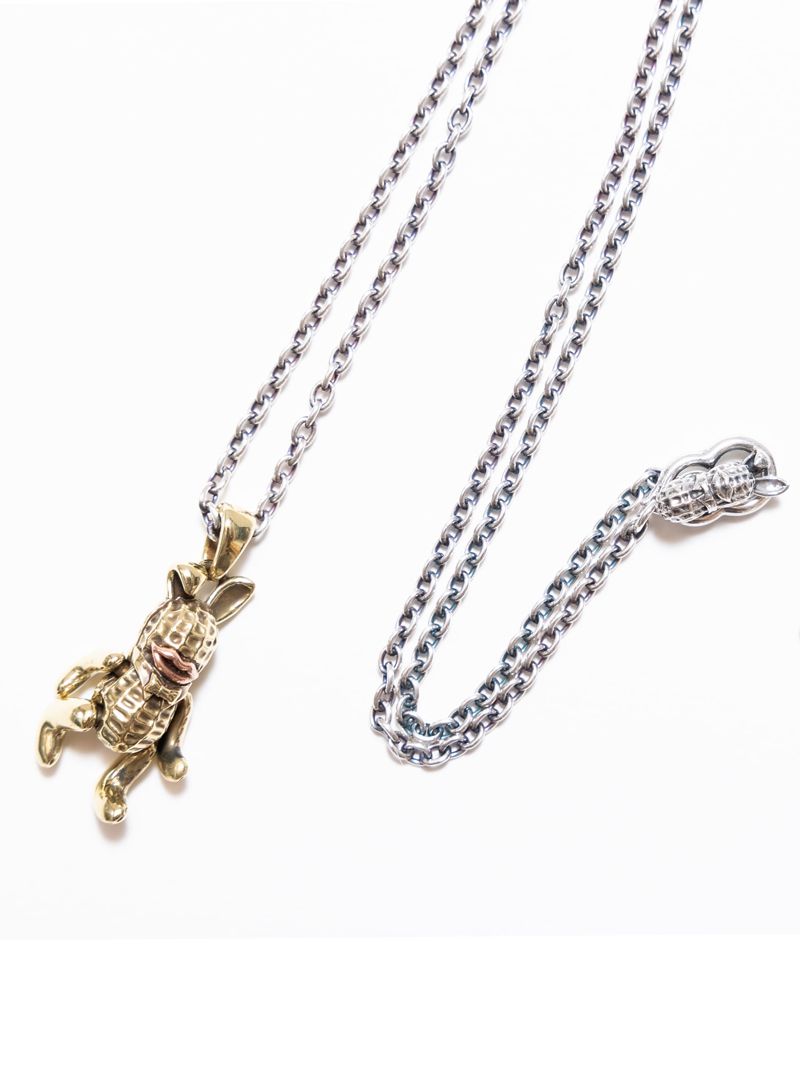 TEDDY BUNNYPEANUTS (BRASS) + SILVER CHAIN 60CM. ROUND