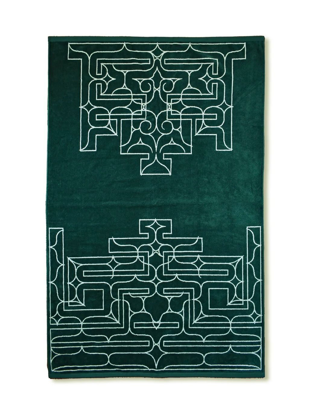 アイヌ文様の今治タオルブランケット (チカラカラペ - ダークグリーン×サンドベージュ)