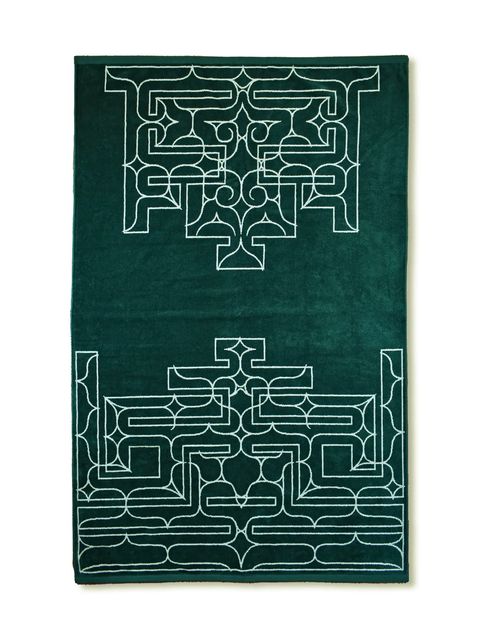 アイヌ文様の今治タオルブランケット (チカラカラペ - ダークグリーン×サンドベージュ)