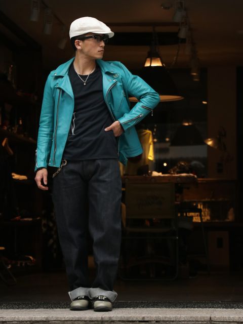Lewis Leathers ターコイズレザーの合わせ方