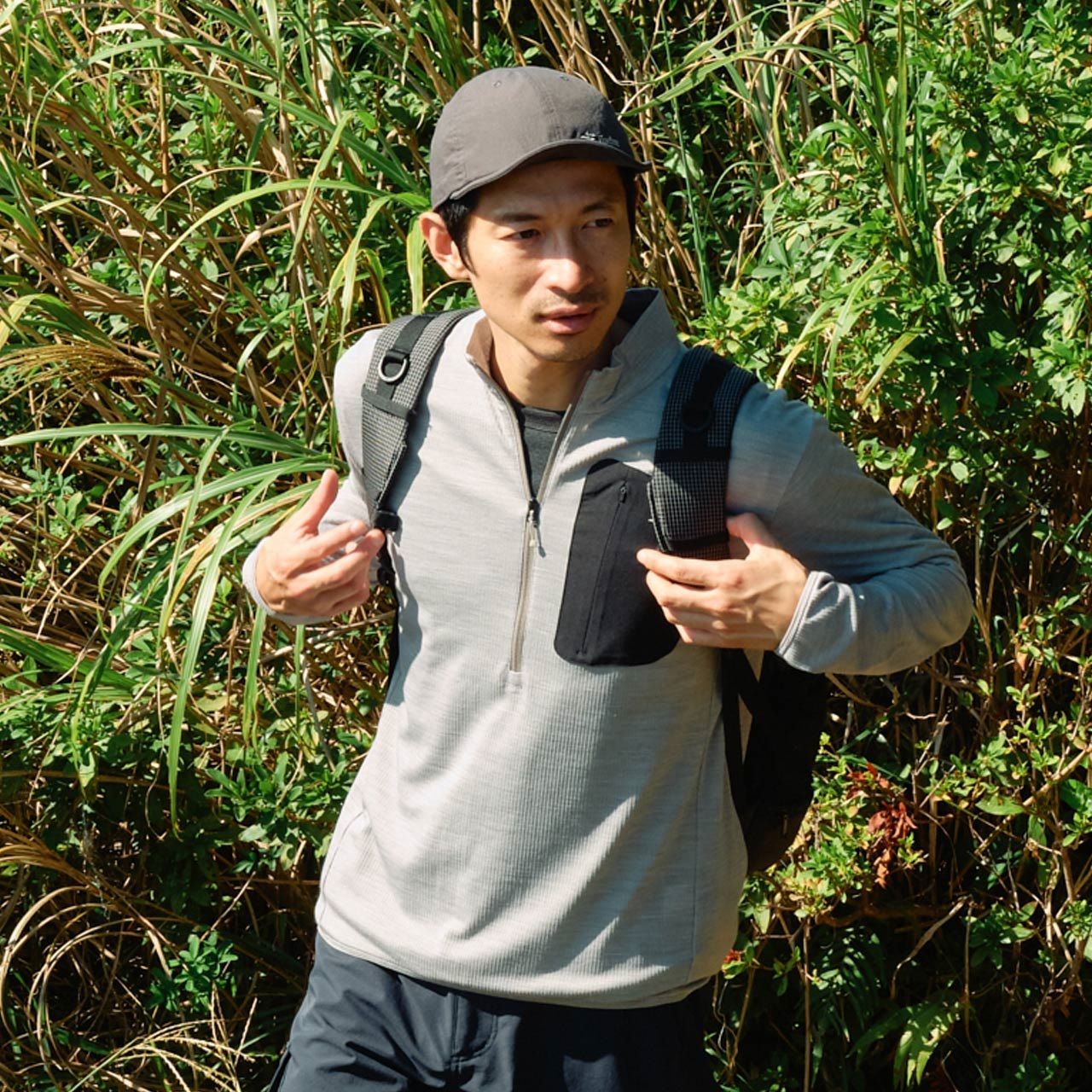 マイクログリッドウールハーフジップ (Men's)/インクブルー