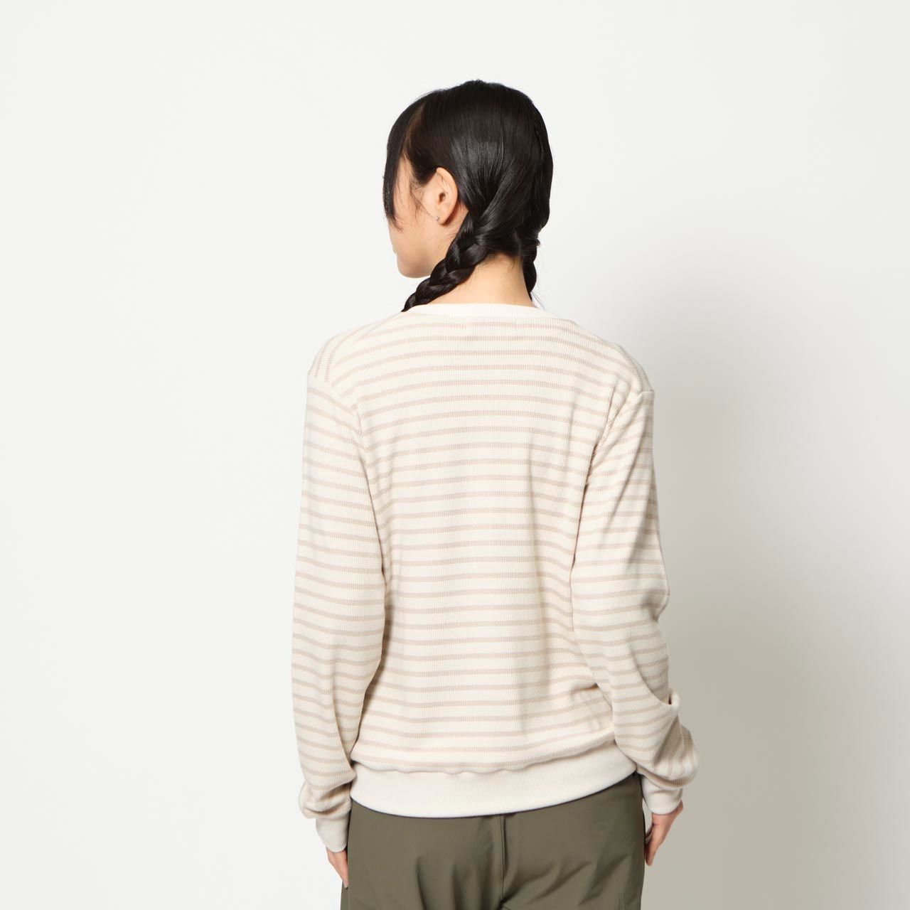 ミニワッフルボーダーカーディ (Women's)/チャコール