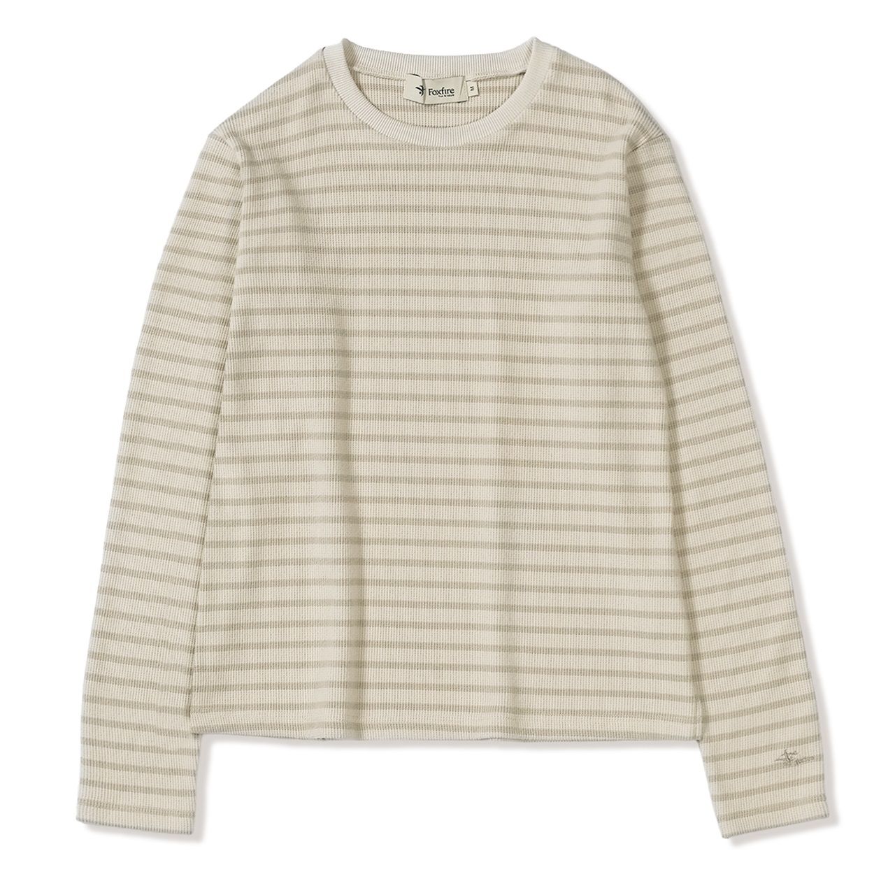 ミニワッフルボーダークルー (Women's)/ベージュ