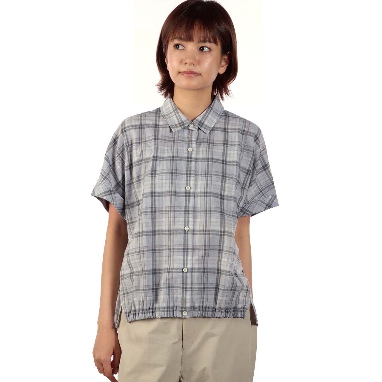 TSリネンチェックシャツS/S (Women's)/ミストミント