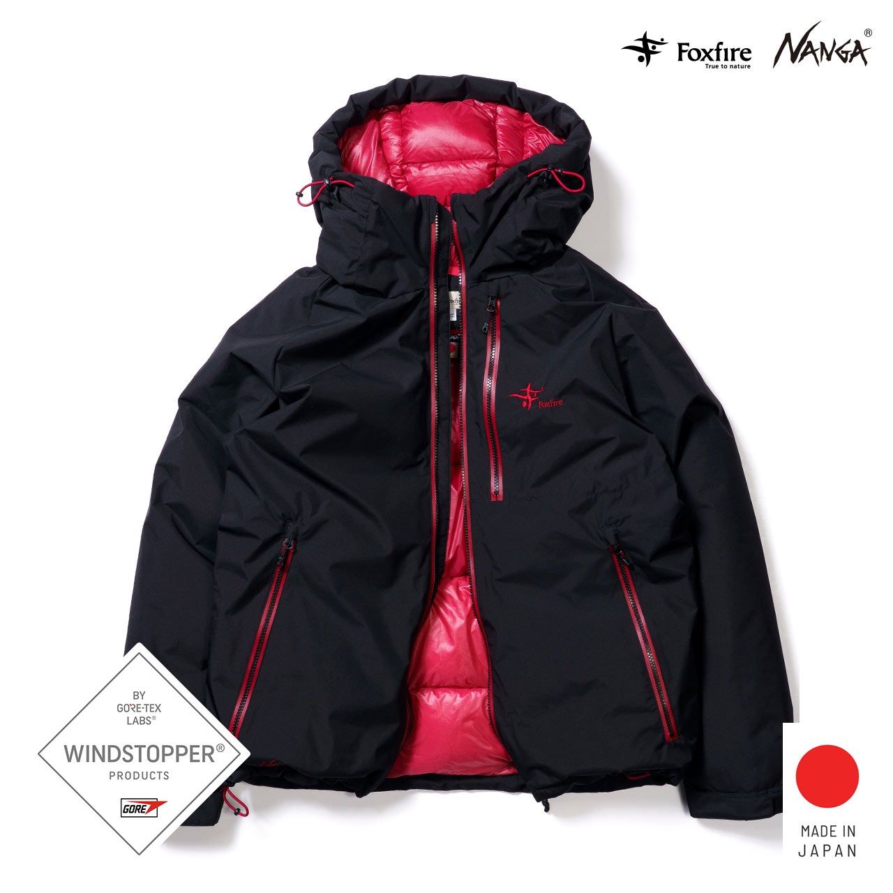 Foxfire × NANGA GORE-TEX WS フィッシングダウンジャケット 2026/ブラック×レッド