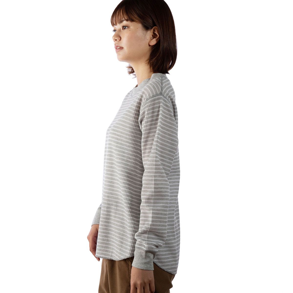 TCワッフルモッククルー(Women's)/ネイビーボーダー