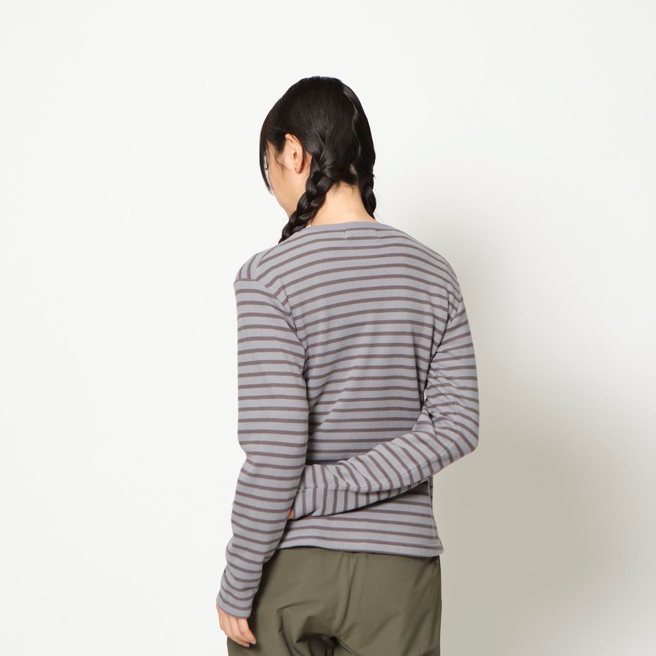 ミニワッフルボーダークルー (Women's)/ライトグレー