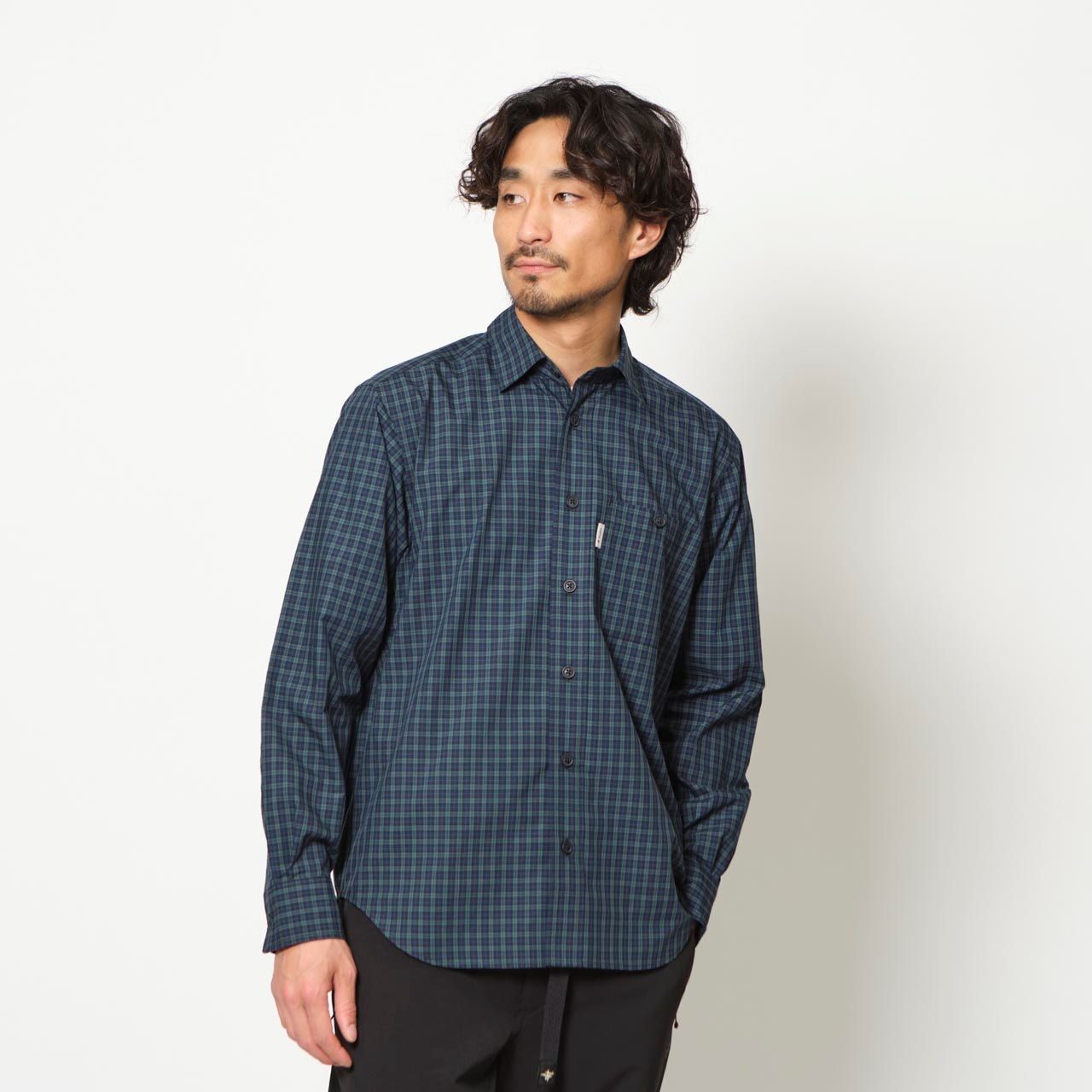 ミニチェックシャツ (Men's)/ネイビー×グリーン