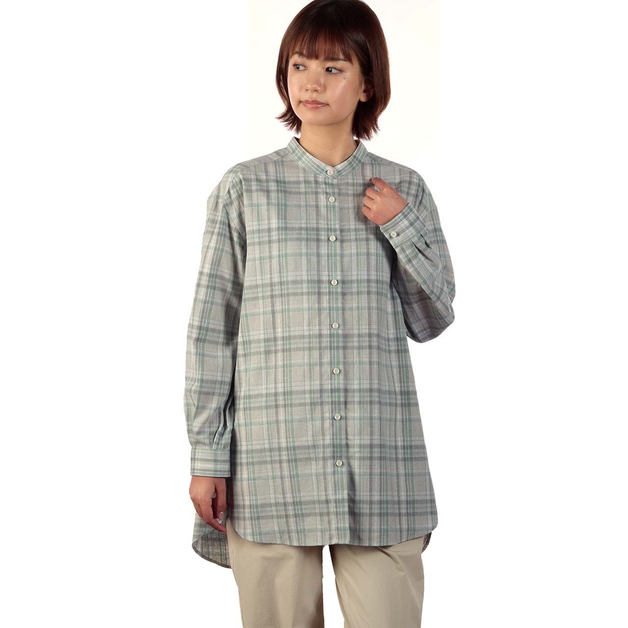 TSリネンチェックチュニック (Women's)/ライトグレー