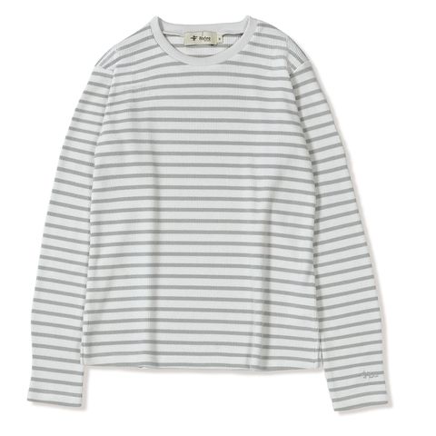 ミニワッフルボーダークルー (Women's)/ライトグレー