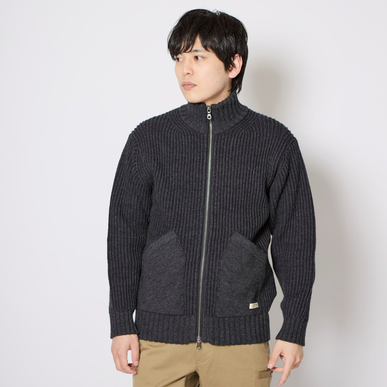 フィッシングFメリノジップセーター/チャコール