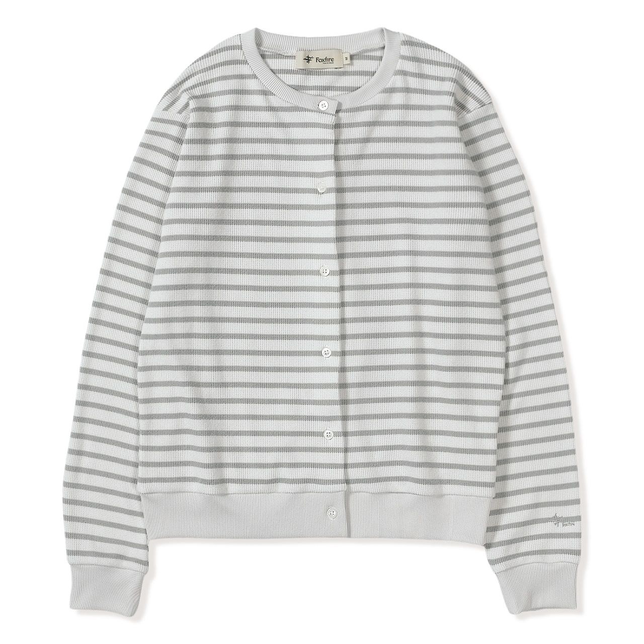 ミニワッフルボーダーカーディ (Women's)/ライトグレー