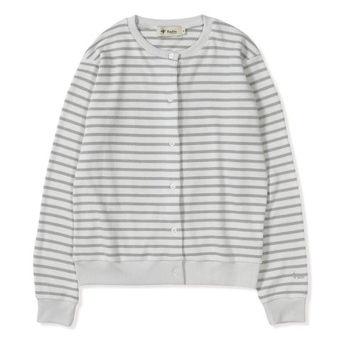 ミニワッフルボーダーカーディ (Women's)/ライトグレー