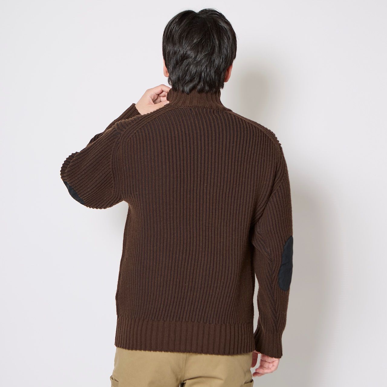 フィッシングFメリノジップセーター/ダークブラウン
