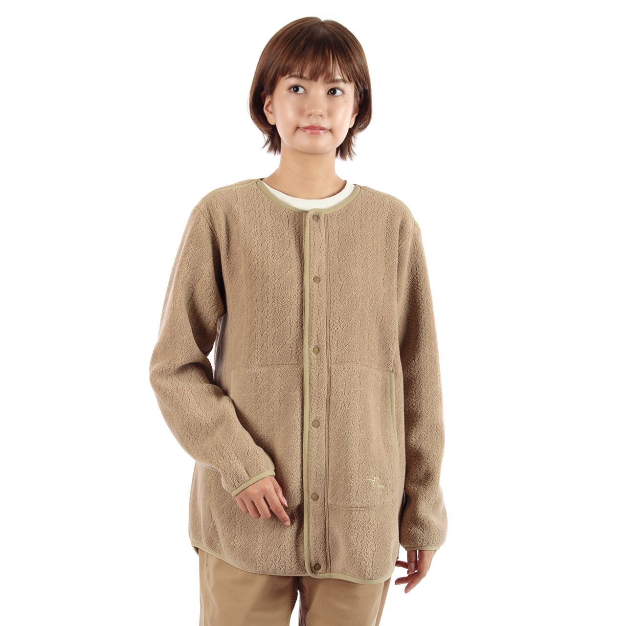 ケーブルフリースミドルブルゾン/カプチーノ