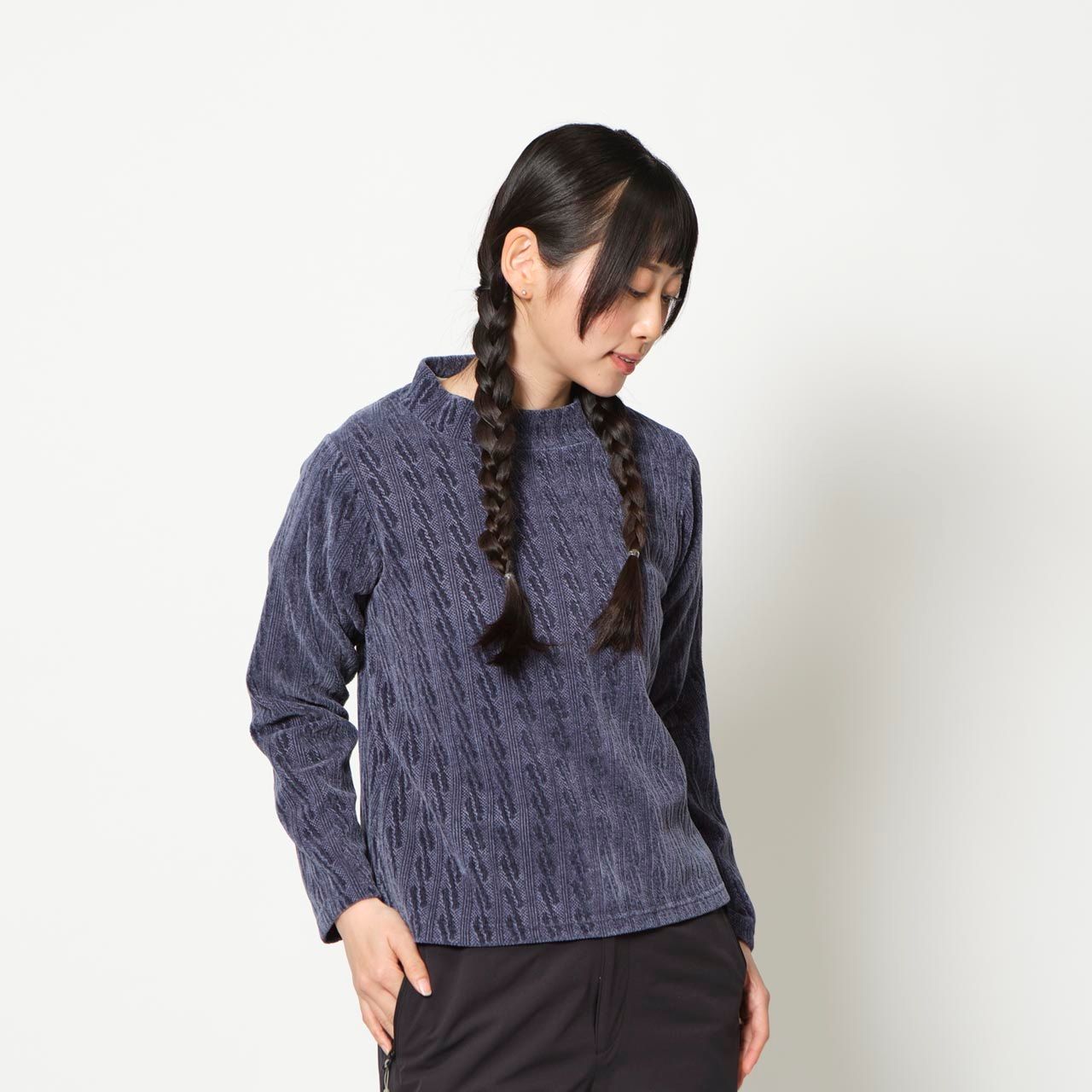 ケーブルジャカードハイネック (Women's)/ネイビー