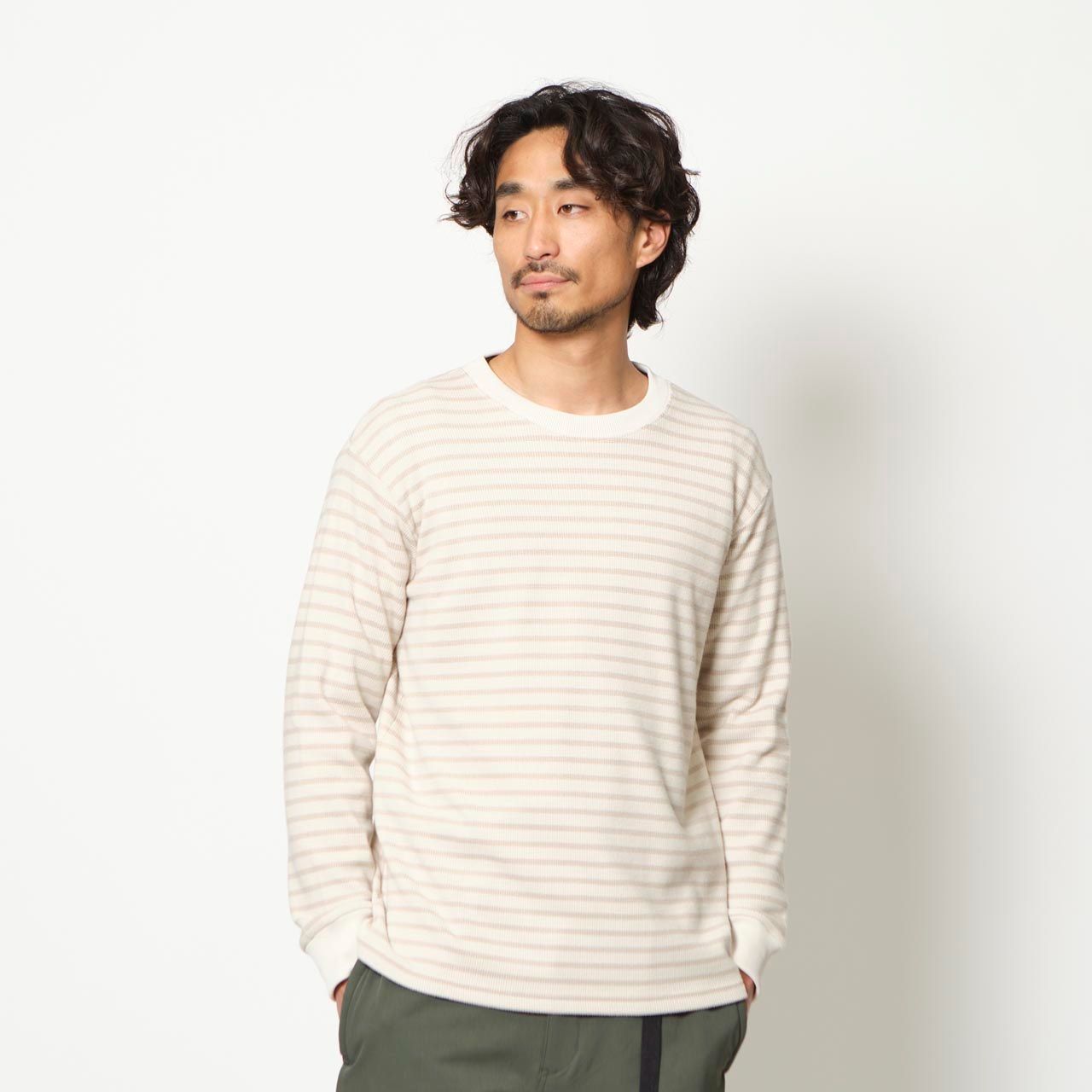 ミニワッフルボーダークルー (Men's)/チャコール