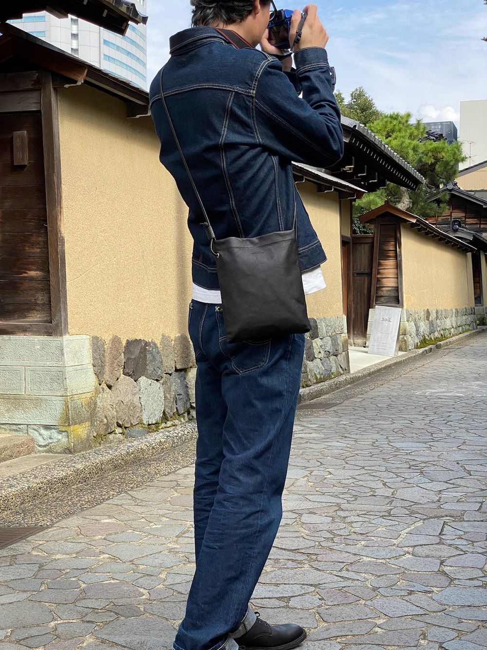 SLOW - embossing leather-shoulder bag・Lsize/エンボッシングレザー 