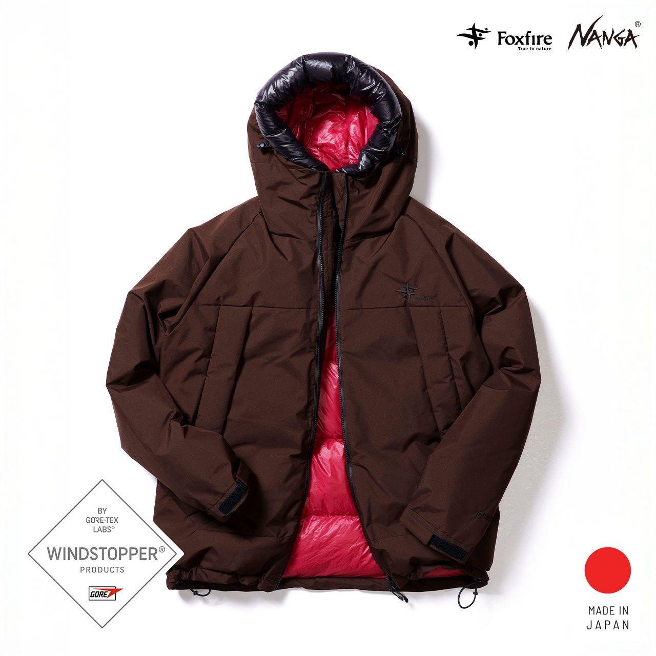 Foxfire × NANGA GORE-TEX WSフィッシングダウンジャケットエクストラディテール 2026/ブラウン×レッド