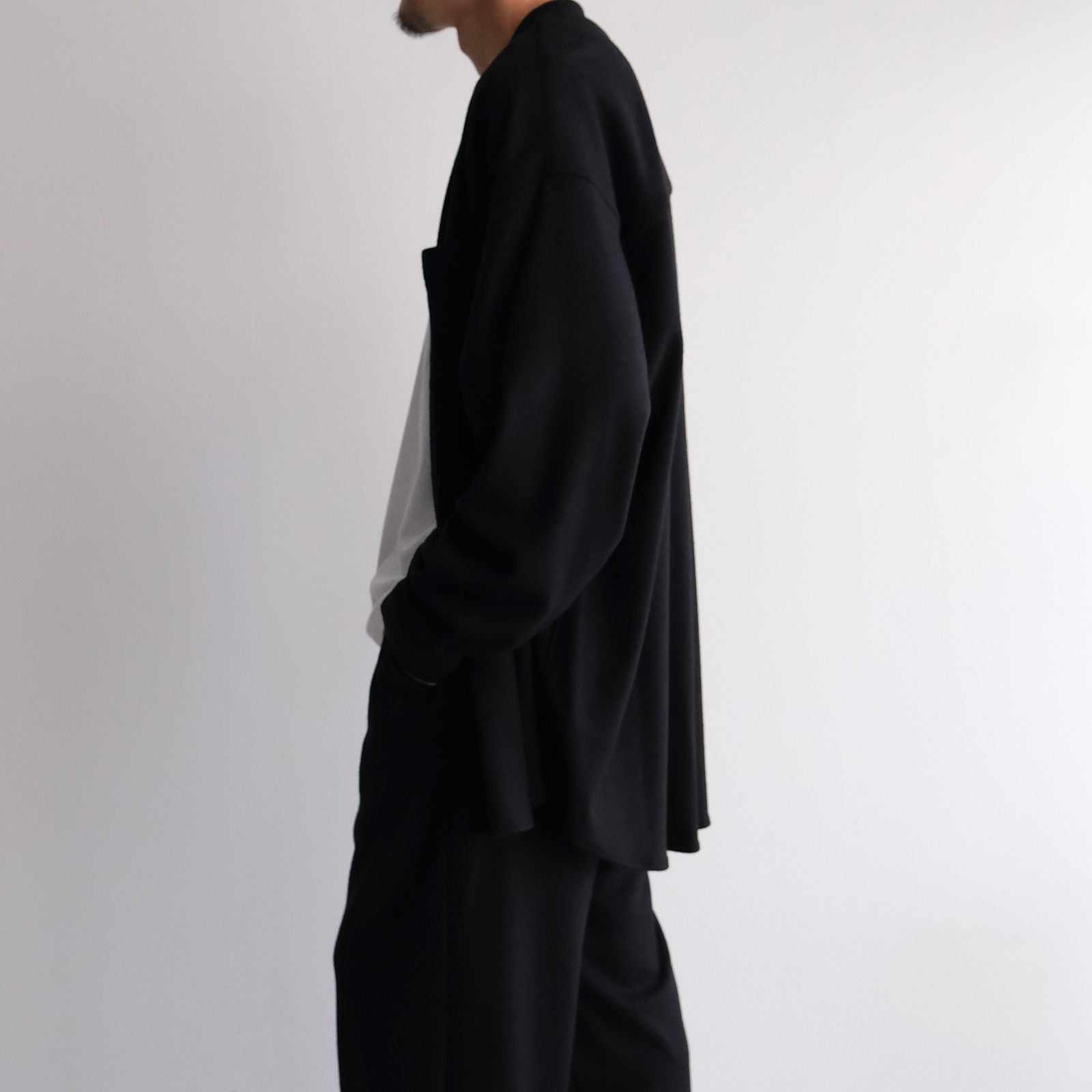 Wool Smooth Flannel Oversized Band Collar Shirt -オーバーサイズシャツ-（Black / ブラック）GU253-50222B