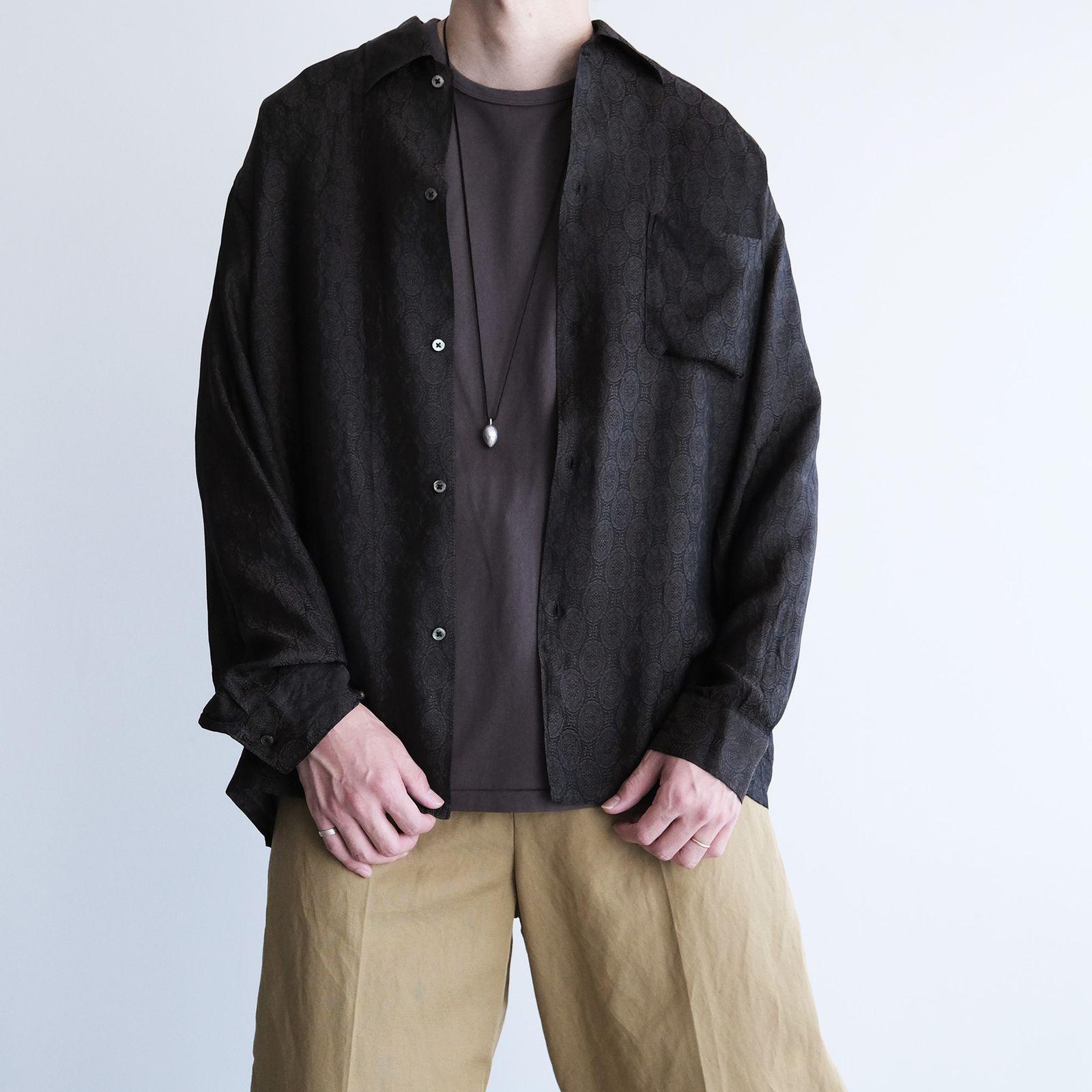 Cupro-Regular Collar L/S Shirts -シャツ-（Charcoal / チャコール）