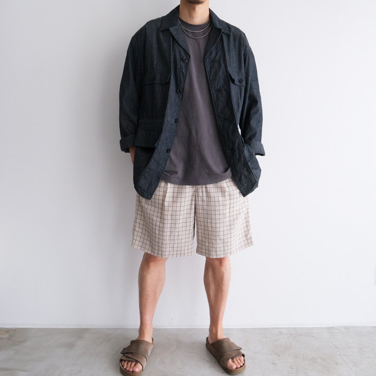 『2TUCK LINEN WINDOWPANE CHECK SHORTS』