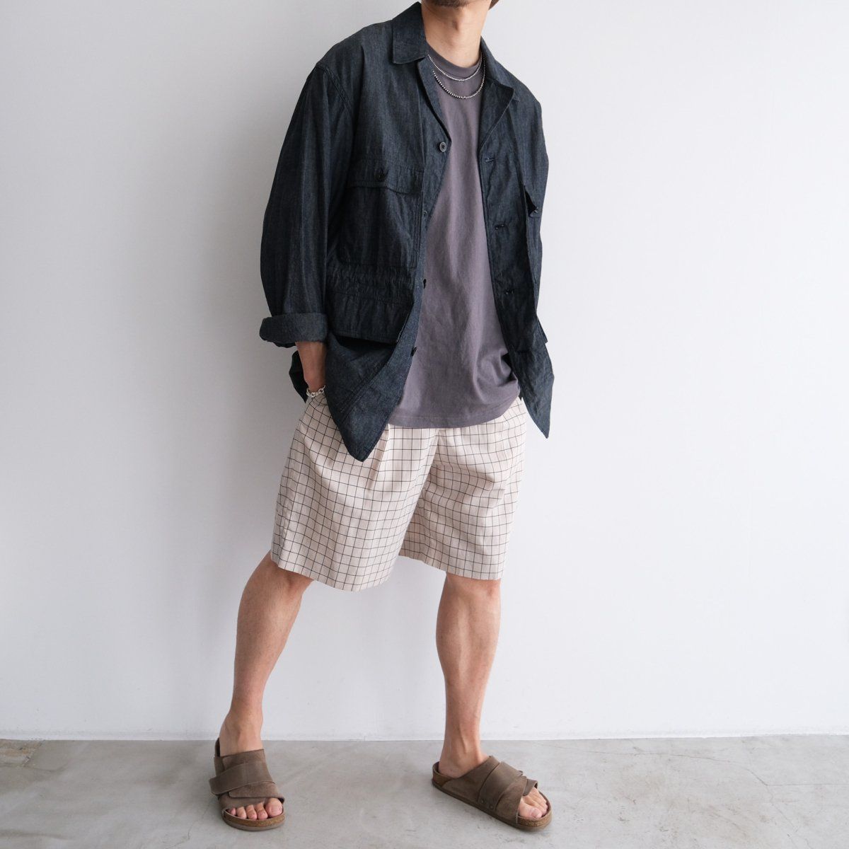 『2TUCK LINEN WINDOWPANE CHECK SHORTS』 - 1 - BEIGE