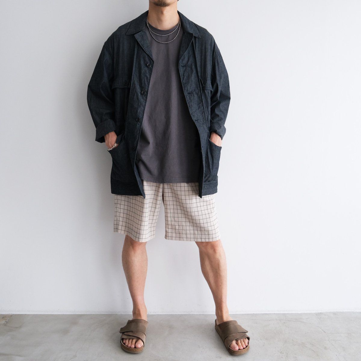 『2TUCK LINEN WINDOWPANE CHECK SHORTS』