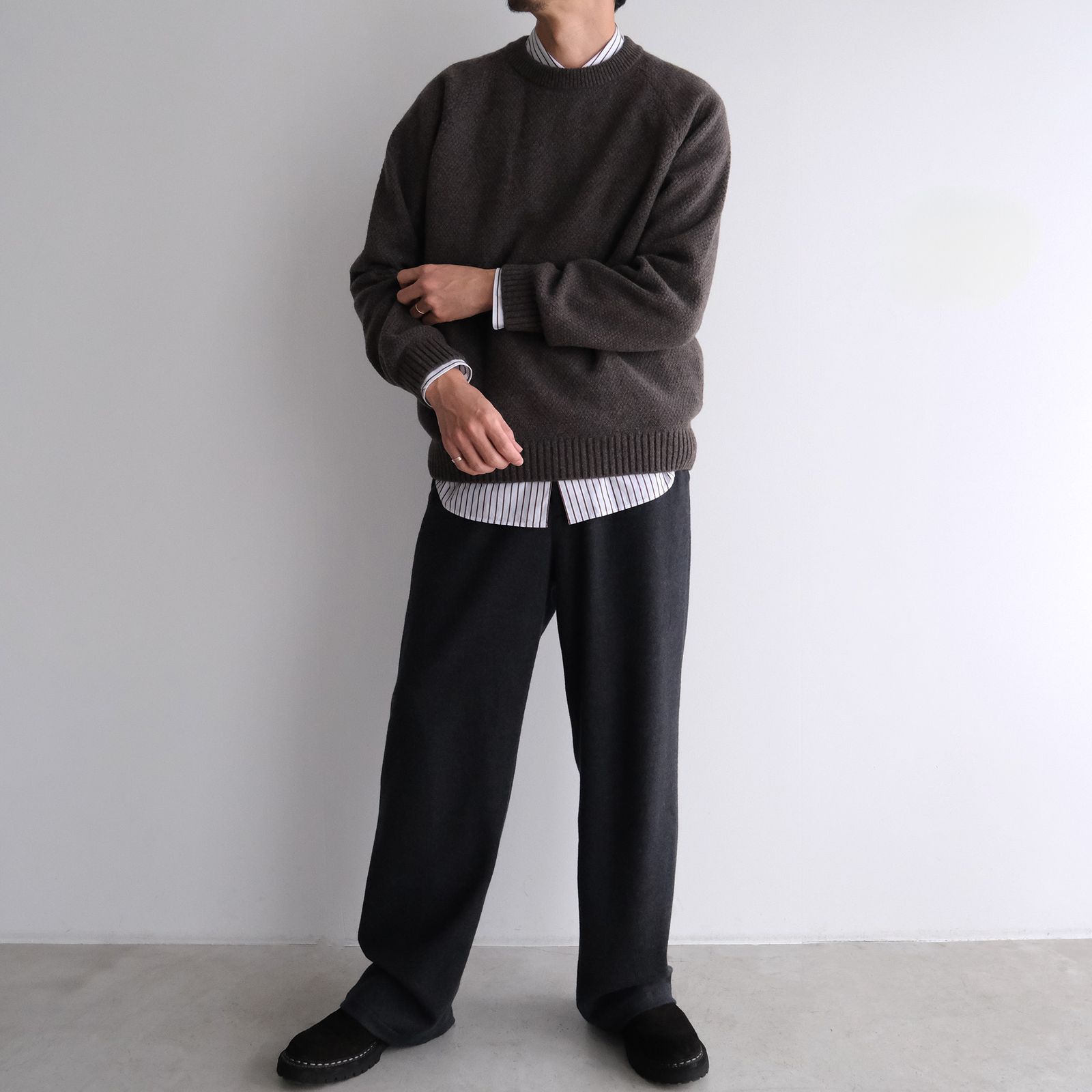 Sidogras Stripe Regular Collar Shirt -ストライプシャツ-（White（Brown Stripe） / ホワイト（ブラウン ストライプ））GM254-50024STB