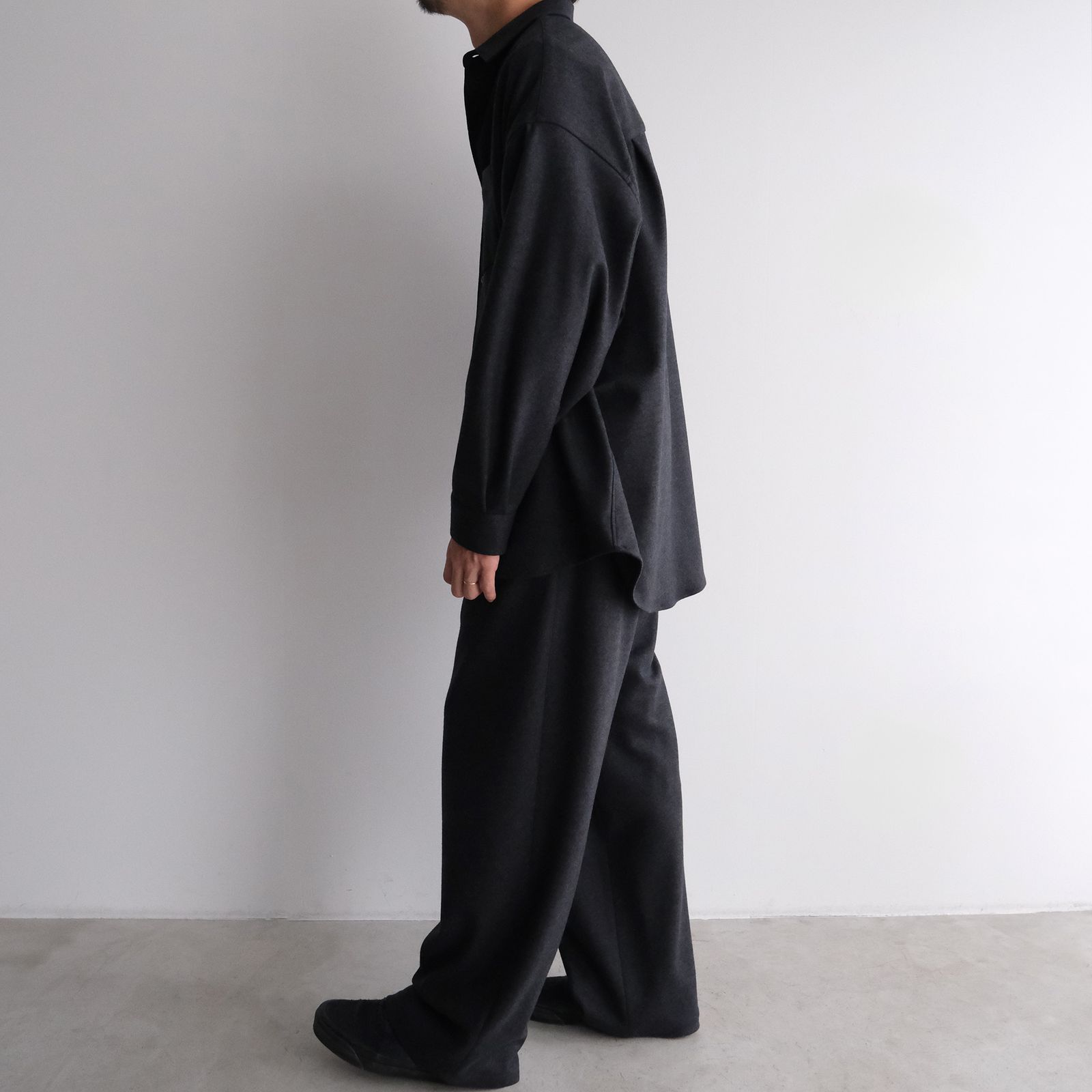 Wool Smooth Flannel Oversized Regular Collar Shirt -オーバーサイズシャツ-（Gray / グレー）GU253-50221B