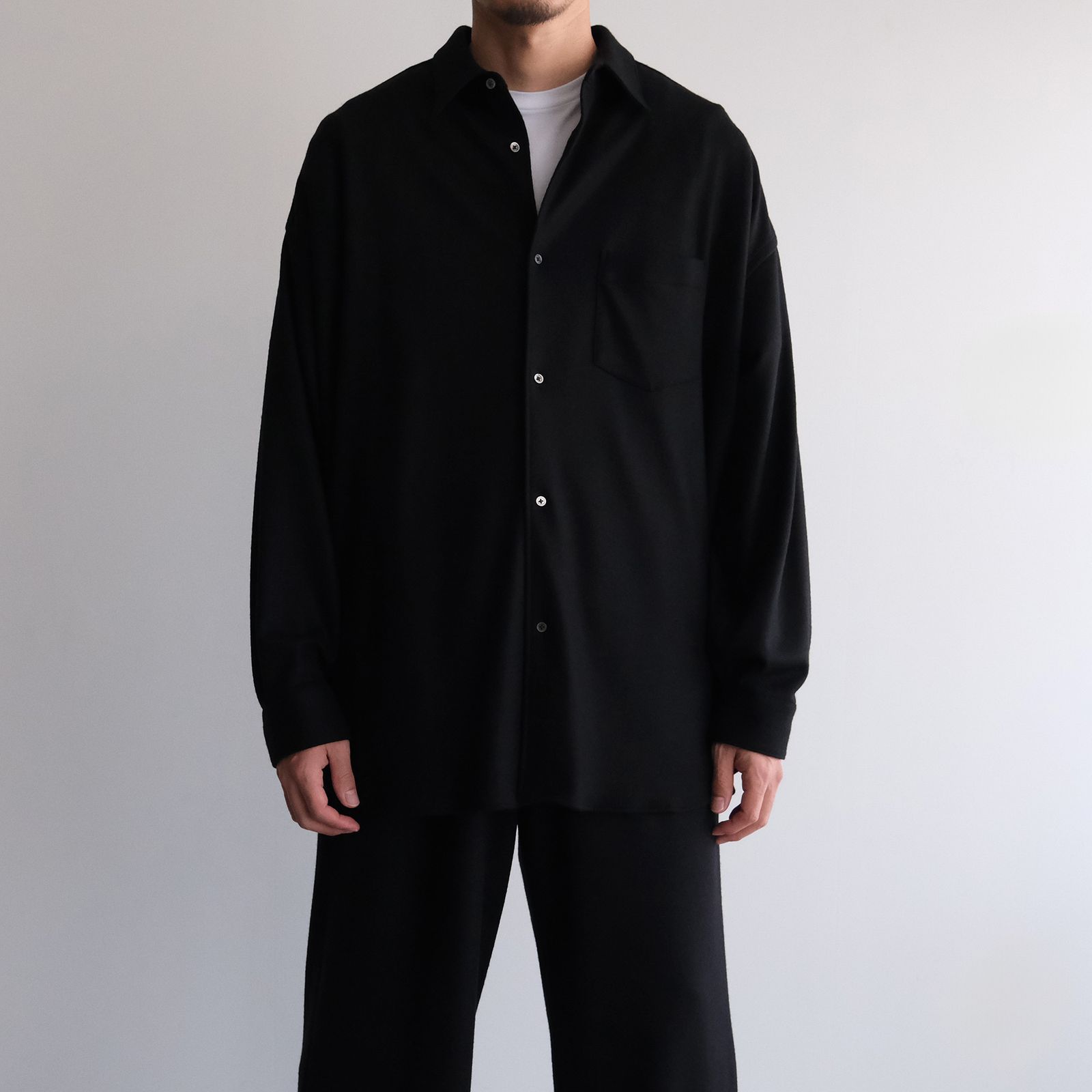 Wool Smooth Flannel Oversized Regular Collar Shirt -オーバーサイズシャツ-（Black / ブラック）GU253-50221B