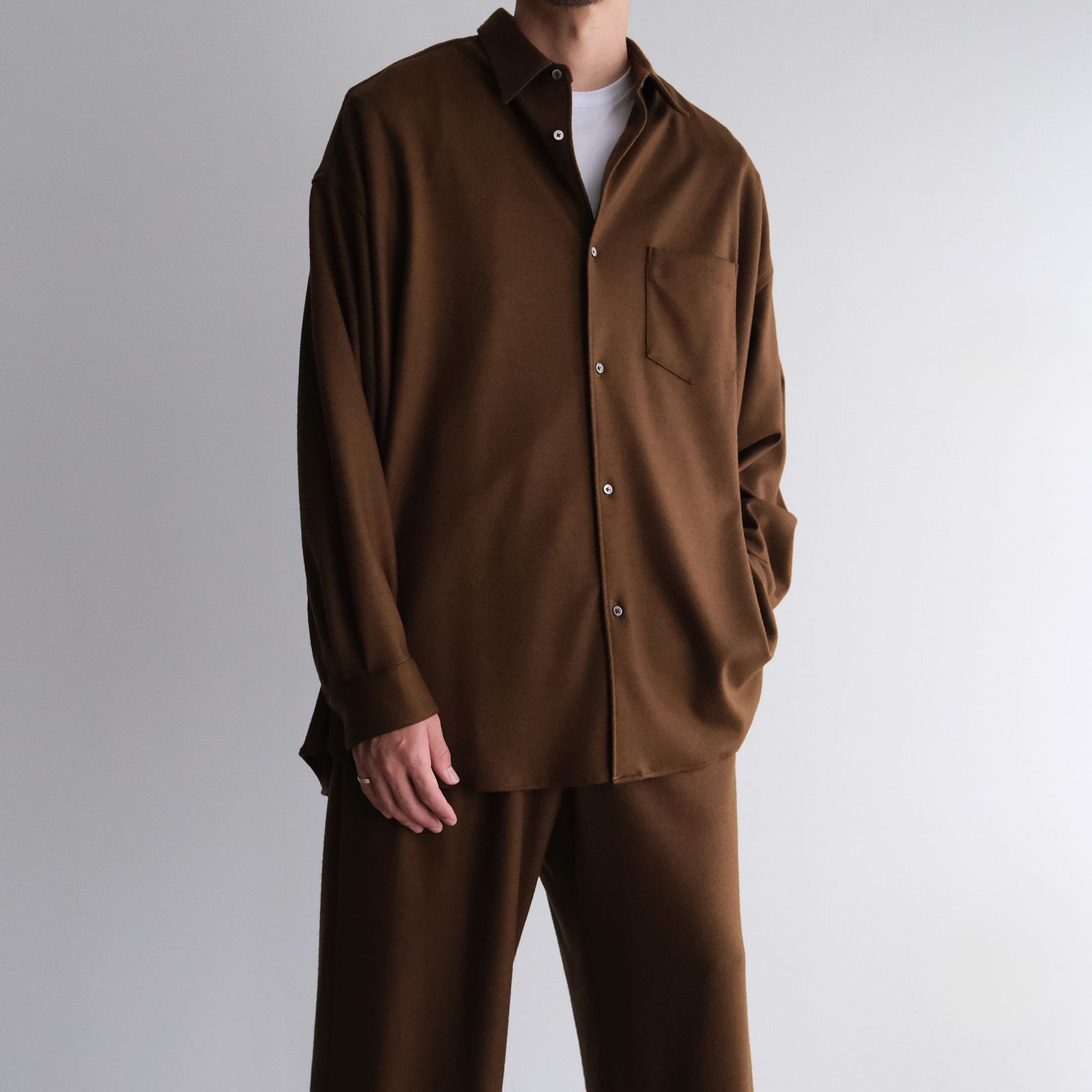 Wool Smooth Flannel Oversized Regular Collar Shirt -オーバーサイズシャツ-（Brown / ブラウン）GU253-50221B