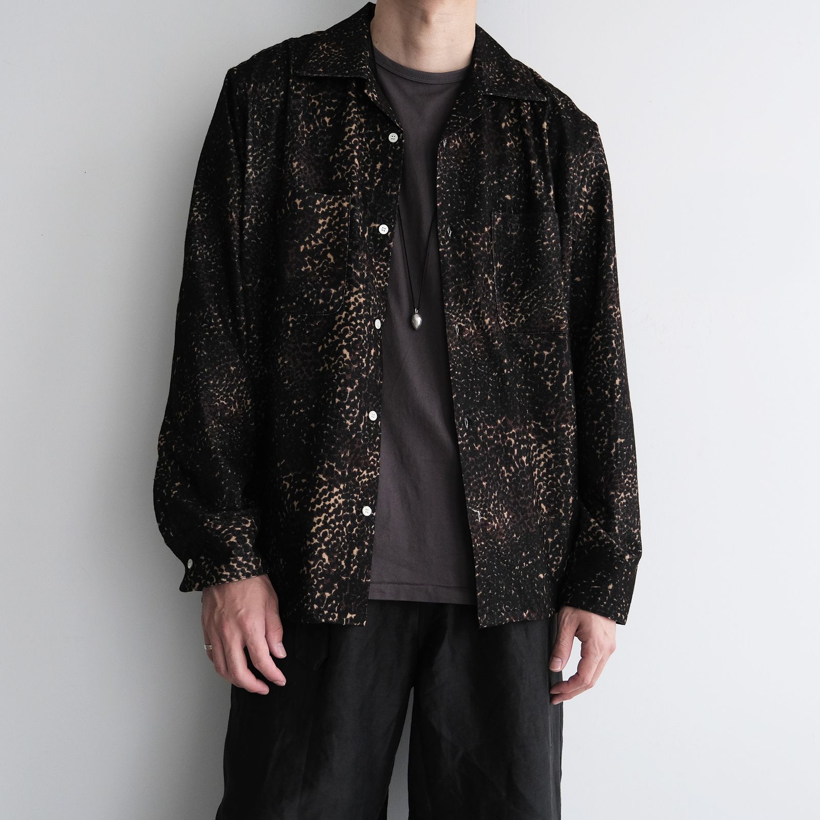 Leopard Flannel Open Collar Shirt -シャツ-（Brown / ブラウン）