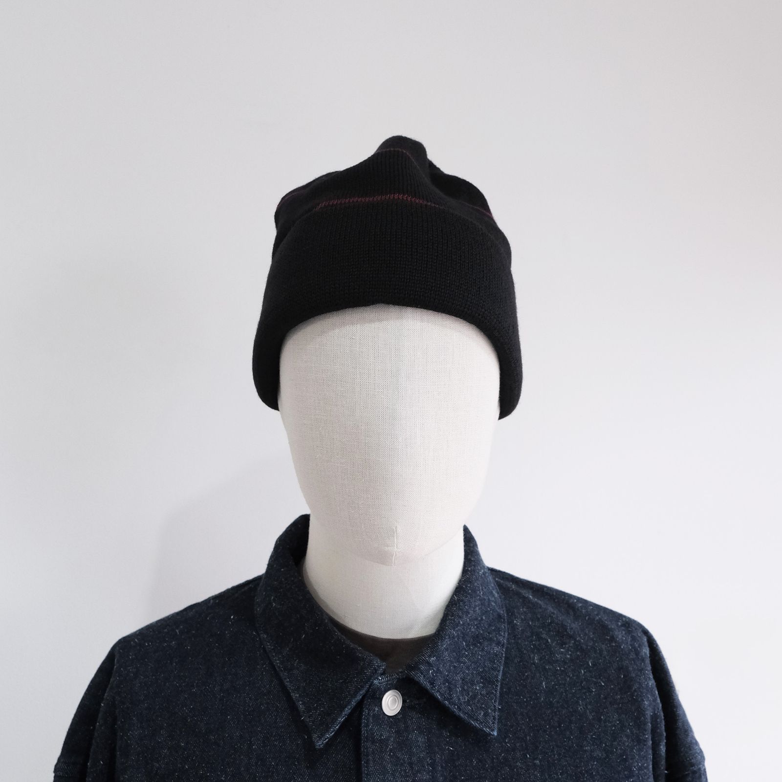 2 Line Merino Wool Knit -ニットキャップ-（Black×Wine / ブラック×ワイン）