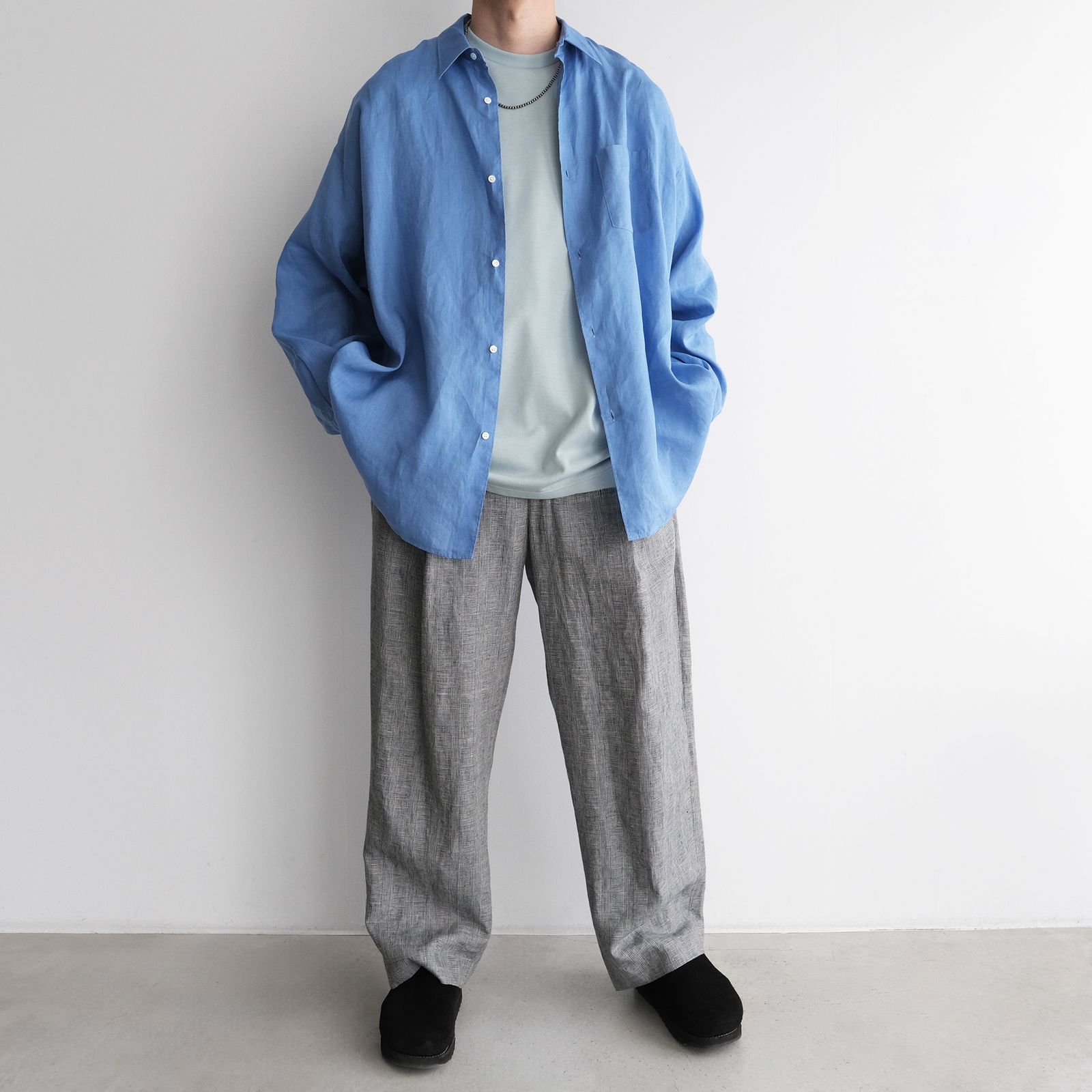 Linen L/S Oversized Regular Collar Shirt -シャツ-（Blue / ブルー）GM262-50039B
