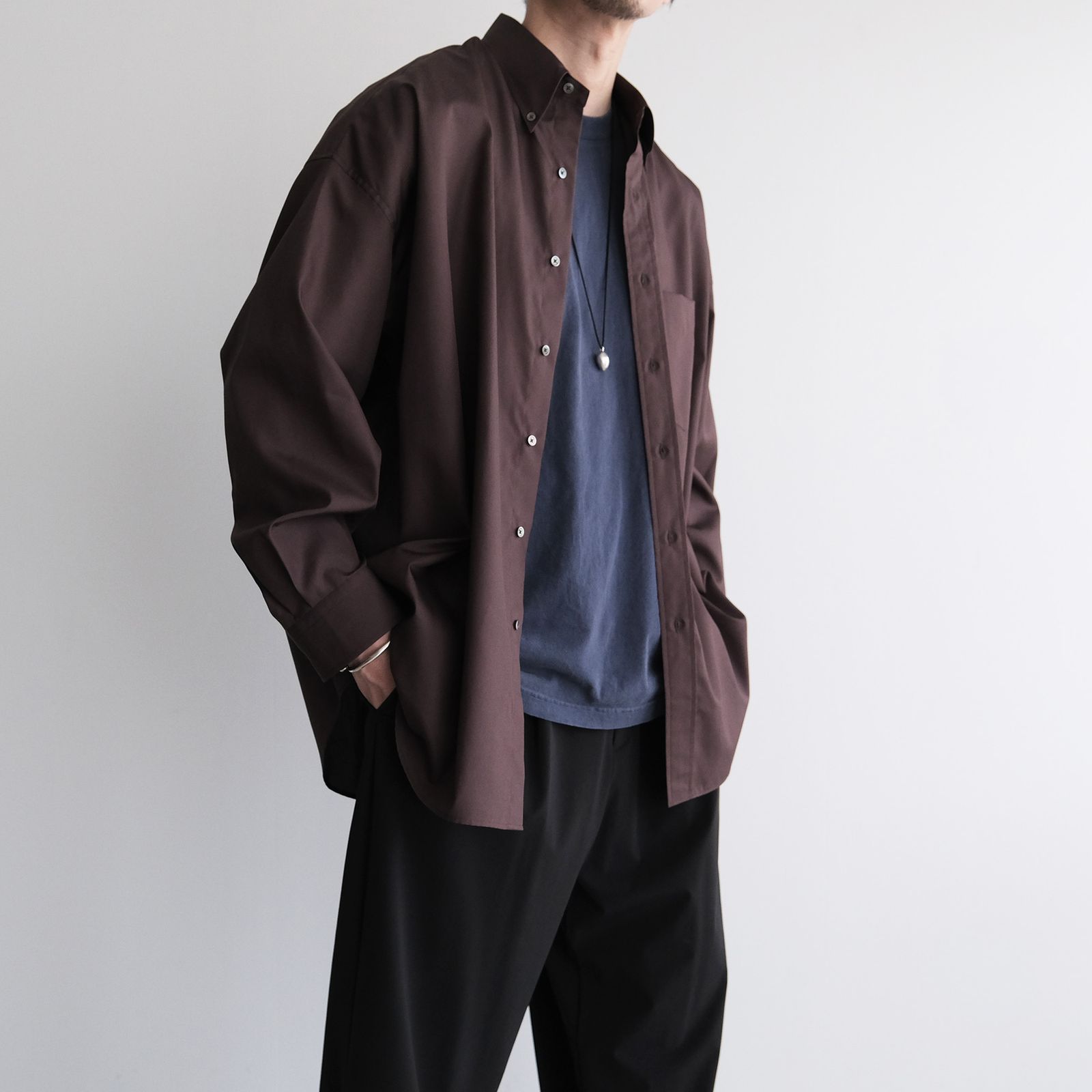 Easy Care Poplin L/S Oversized B.D Shirt -シャツ-（Brown / ブラウン）GM263-50620