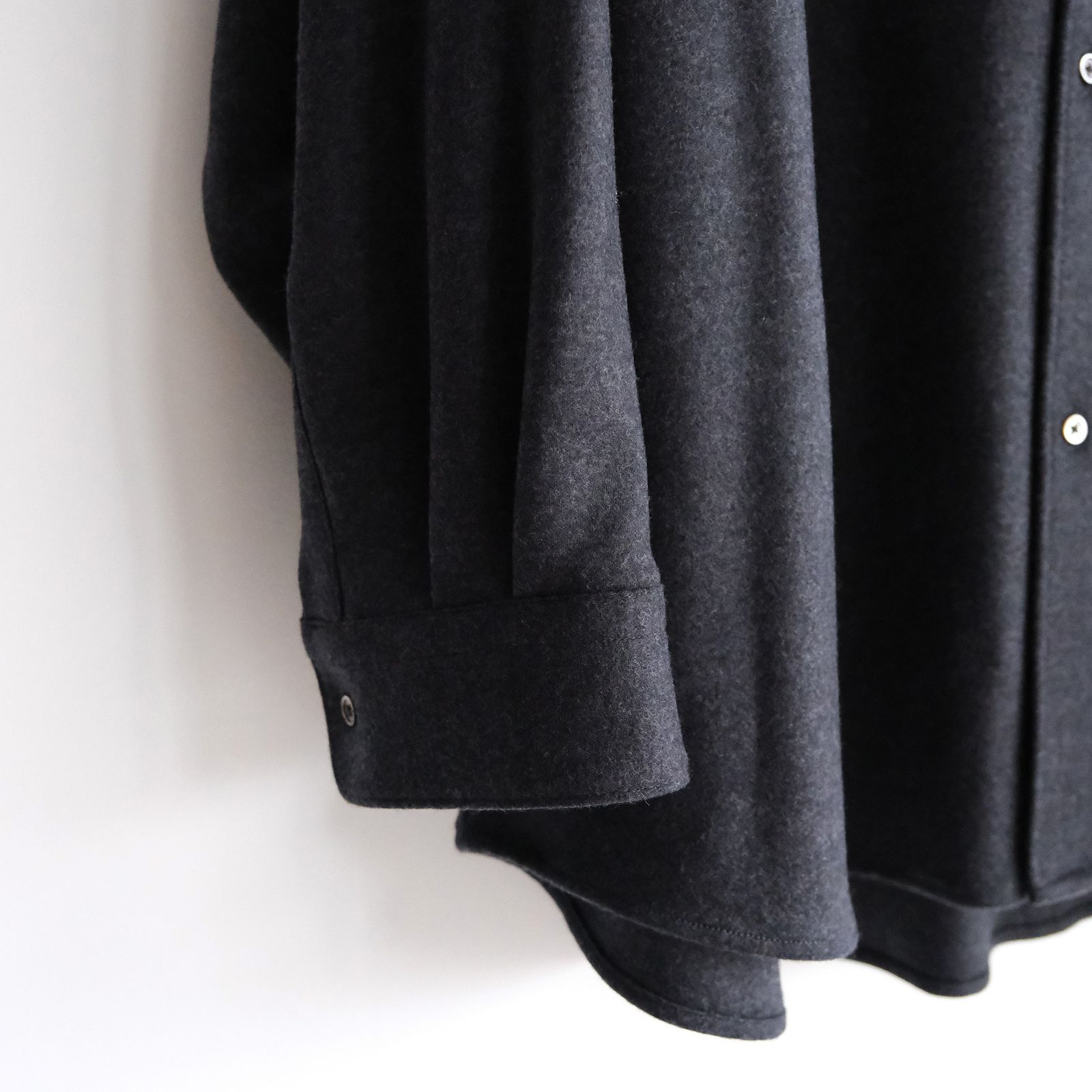 Wool Smooth Flannel Oversized Regular Collar Shirt -シャツ-（Gray / グレー）