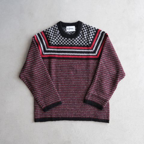 Checker & Stripe Sweater -ニット-（Red / レッド）