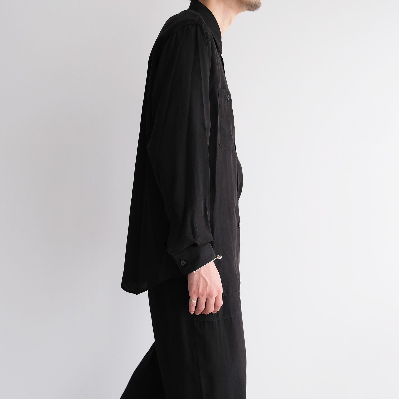 Fibril Silk Tafta Work Shirt -シャツ-（Black / ブラック）