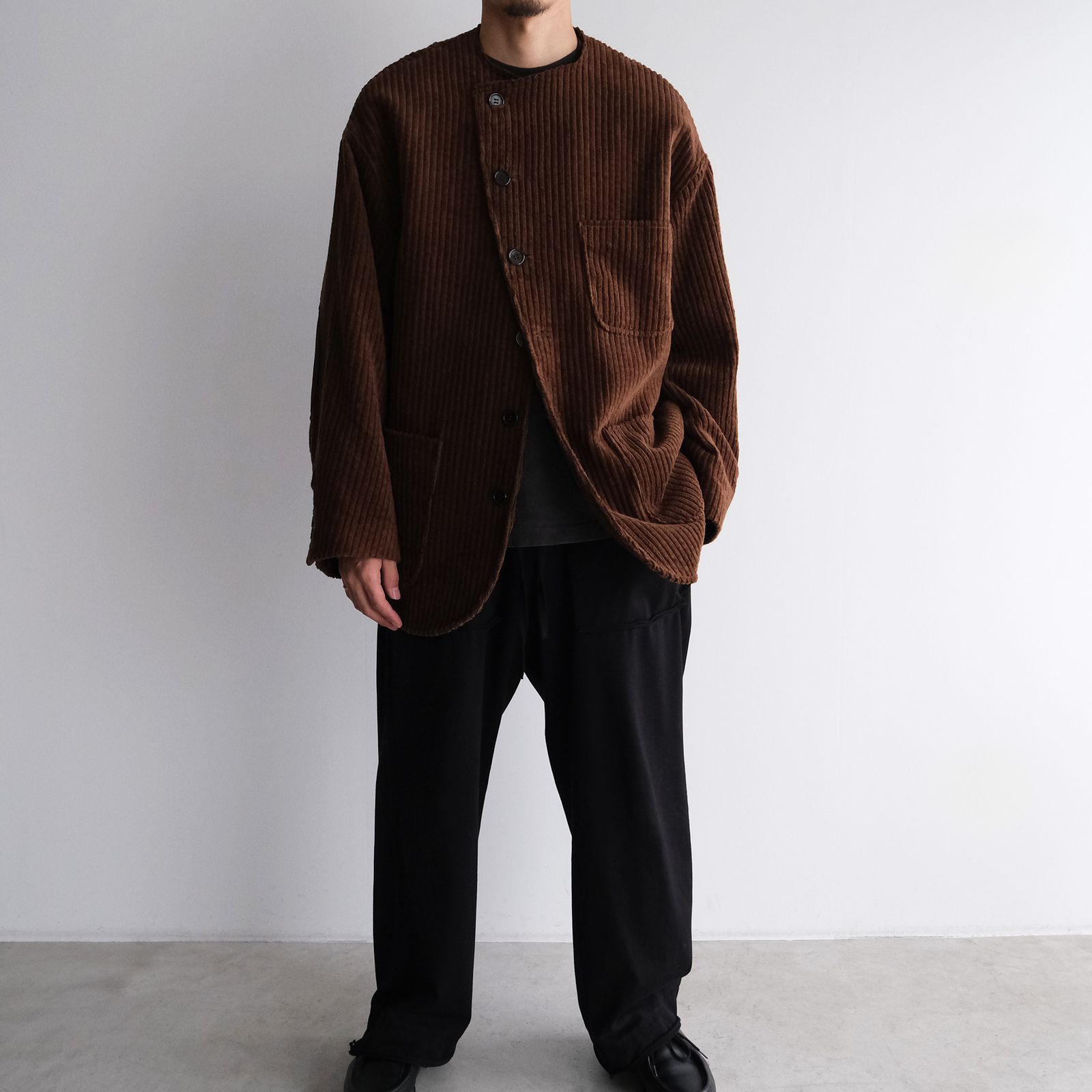 Corduroy Collarless Jacket -ジャケット-（Brown / ブラウン）