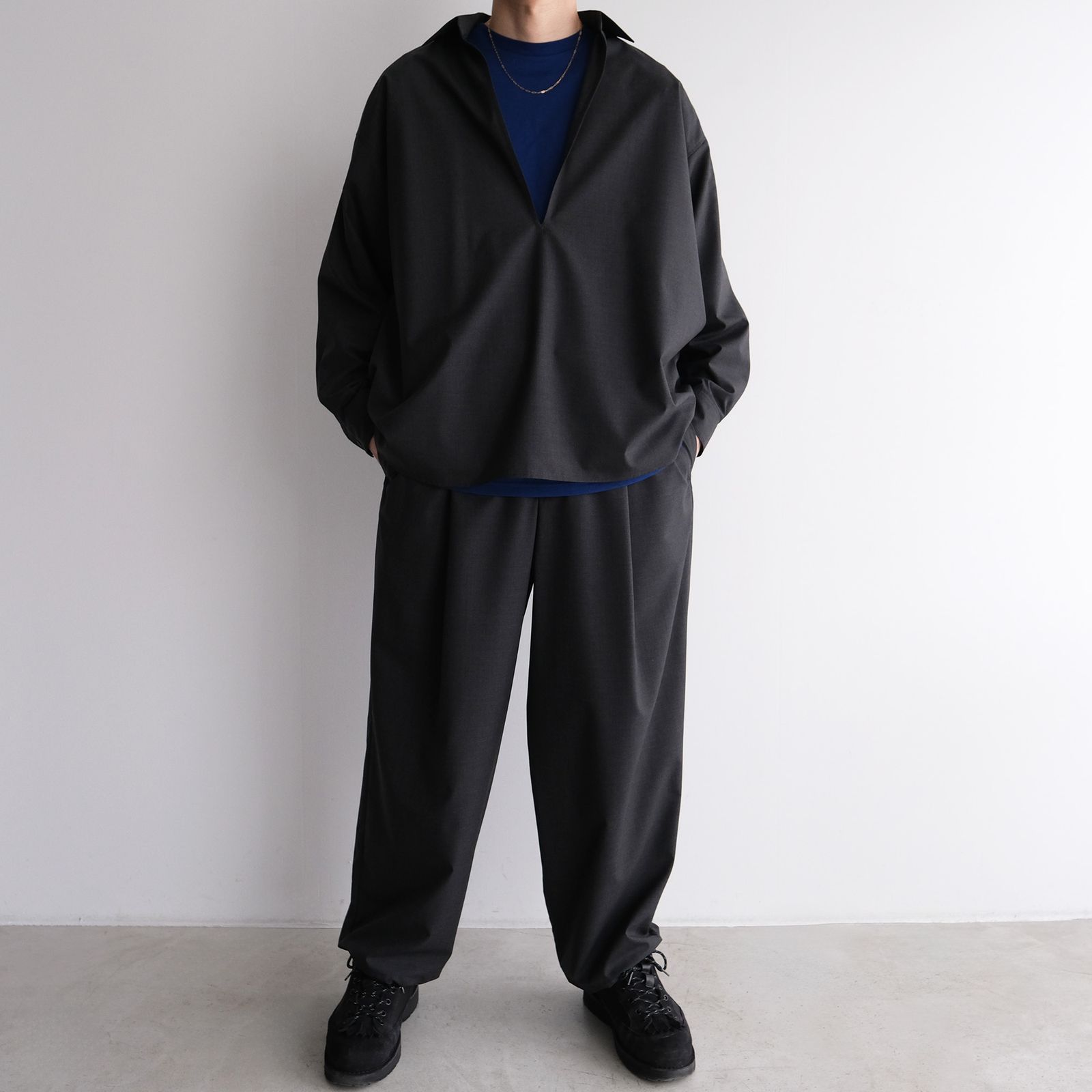 Fine Wool Heather L/S Skipper Shirt -シャツ-（Charcoal / チャコール）GU261-50320