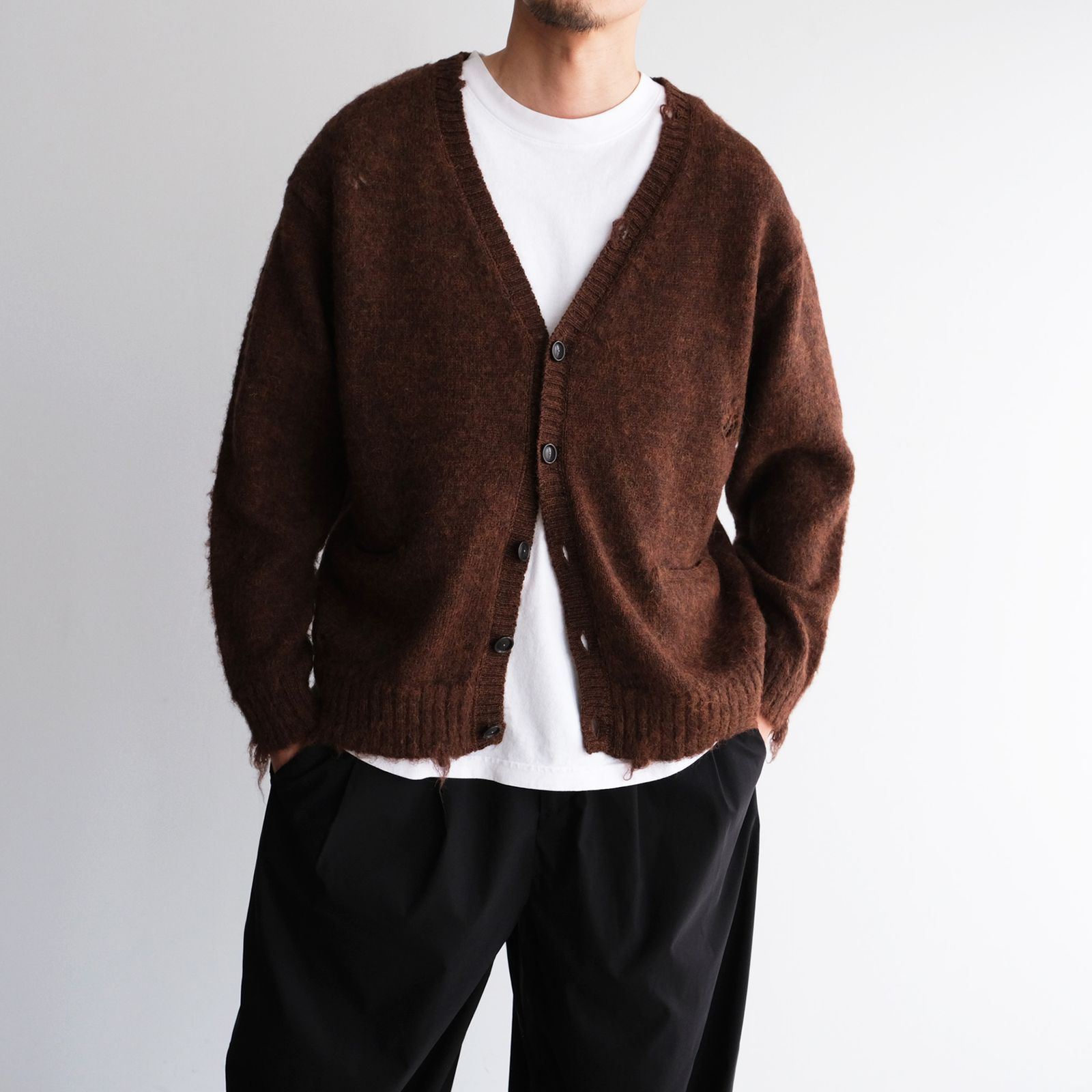 Distressed Knit Cardigan -カーディガン-（Brown / ブラウン）