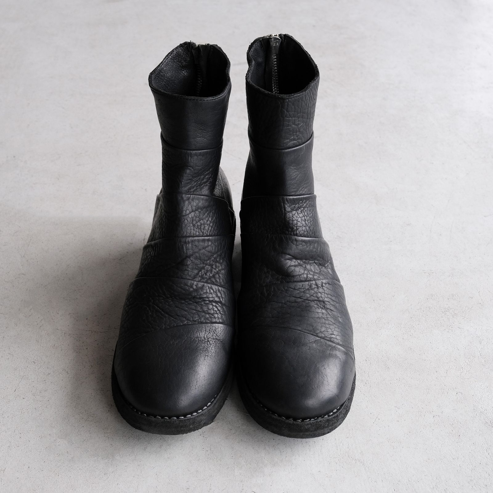 367ZB Bison Full Grain Lined Folded Back Zip Boot -ブーツ-（Black / ブラック）