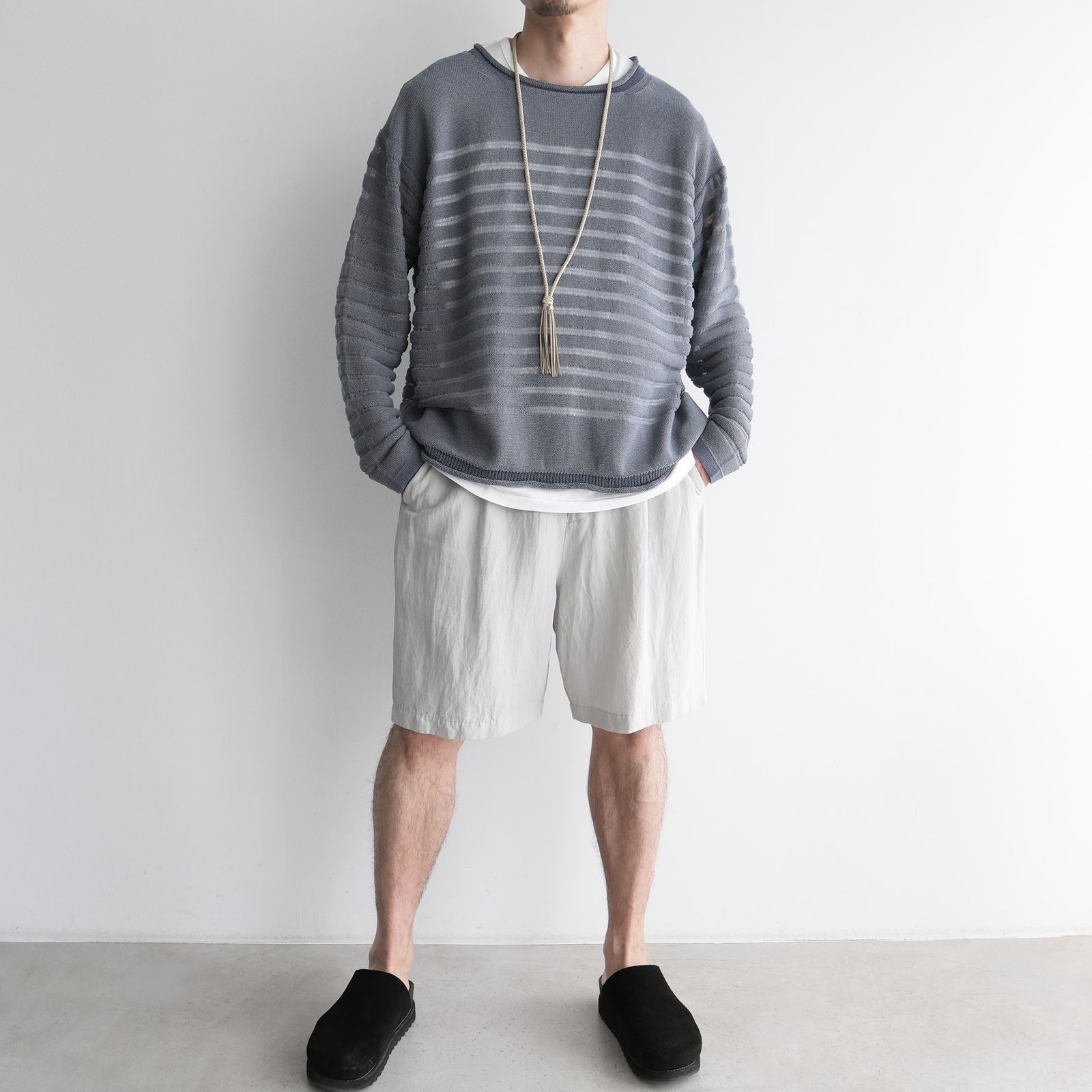 Cotton Linen Voile Loose Fit Shorts -パンツ-（Sax / サックス）