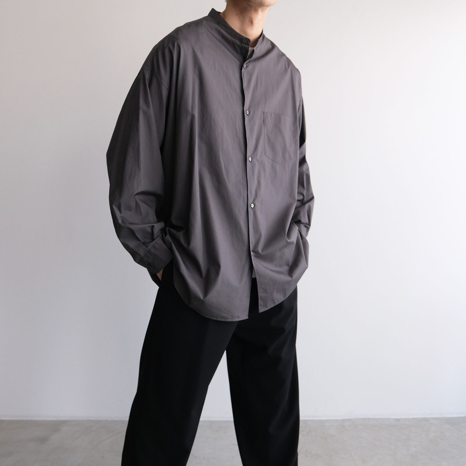 定番　グラフペーパー Broad Band Collar Shirt サイズF Graphpaper (グラフペーパー) Oxford Oversized Band Collar