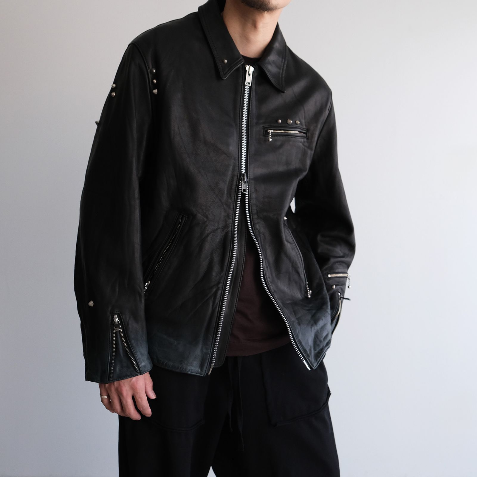 Hand Dyed Studded Riders Jacket -ライダースジャケット-（Black / ブラック）