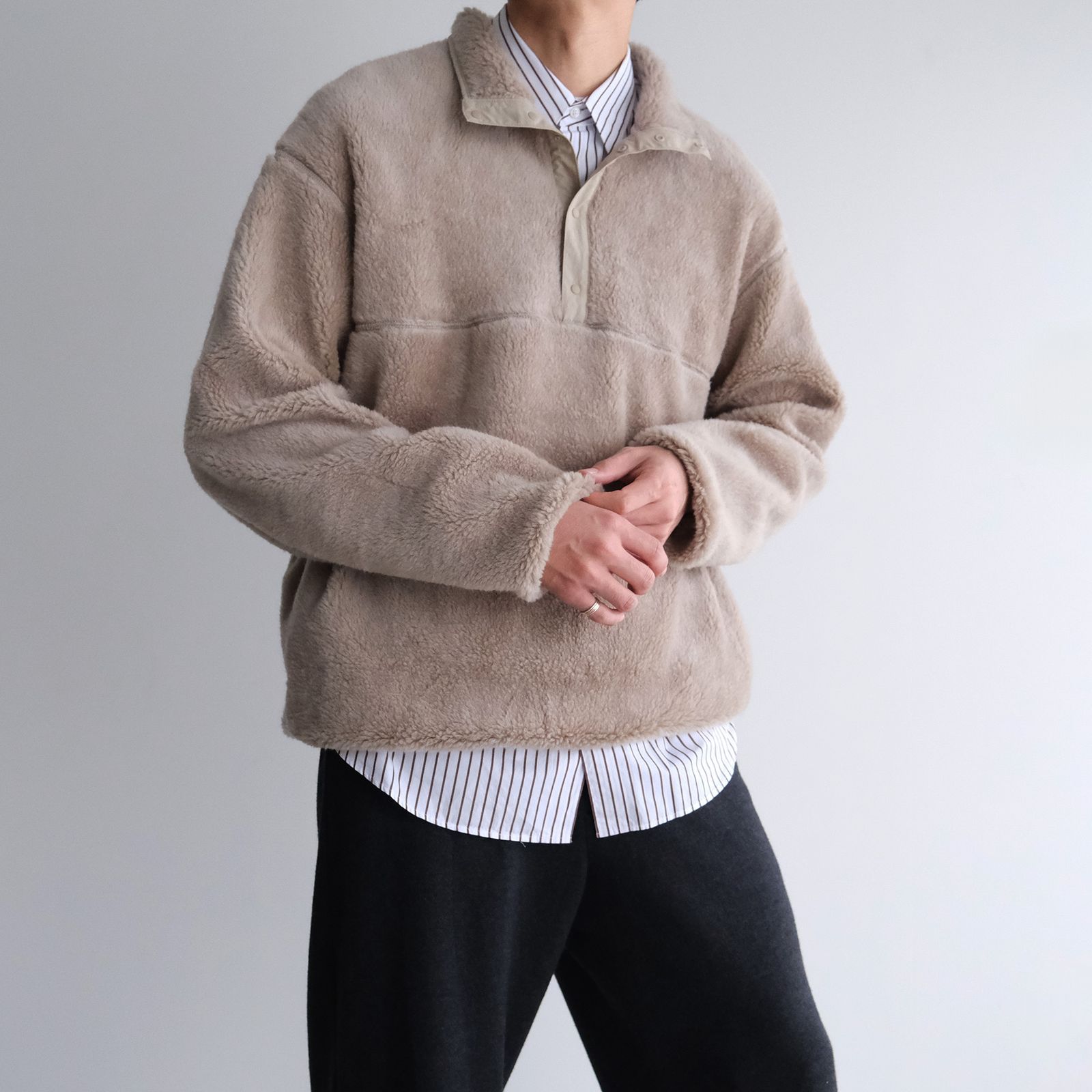 Sidogras Stripe Regular Collar Shirt -ストライプシャツ-（White（Brown Stripe） / ホワイト（ブラウン ストライプ））GM254-50024STB