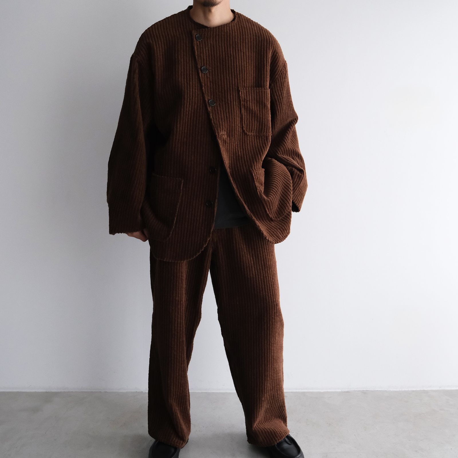Corduroy Collarless Jacket -ジャケット-（Brown / ブラウン）