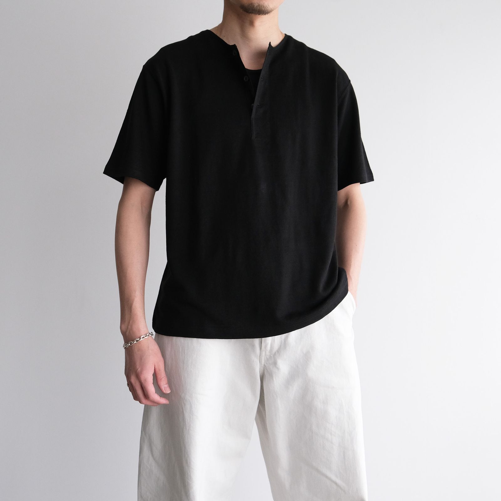 Linen 10oz Henry Neck Pullover -Tシャツ-（Black / ブラック）