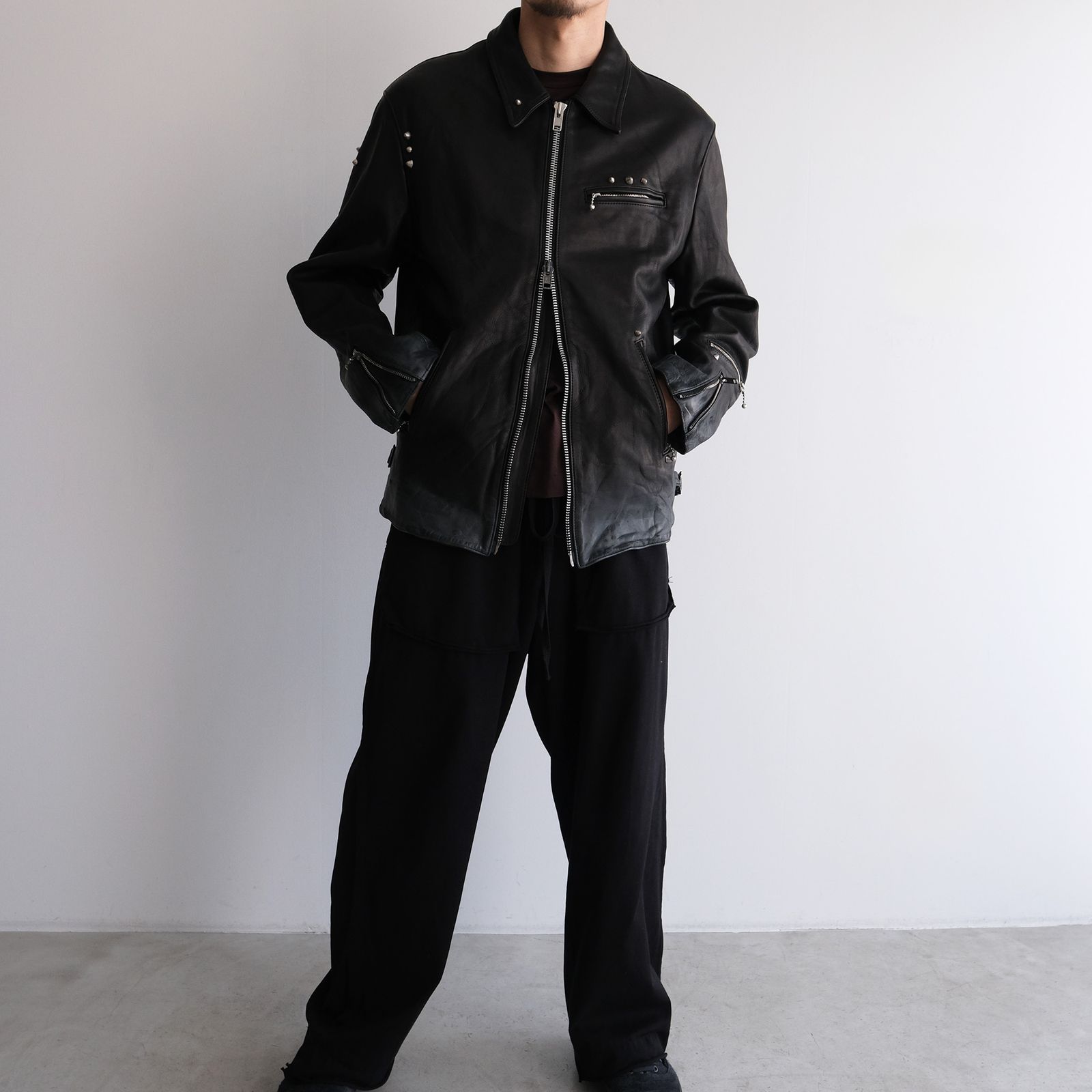 Hand Dyed Studded Riders Jacket -ライダースジャケット-（Black / ブラック）